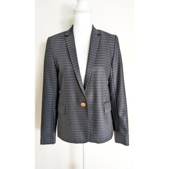 Sandro Single Breasted Pure Wool Blazer Navy Pinstripe Size 38 - Picture 1 of 10